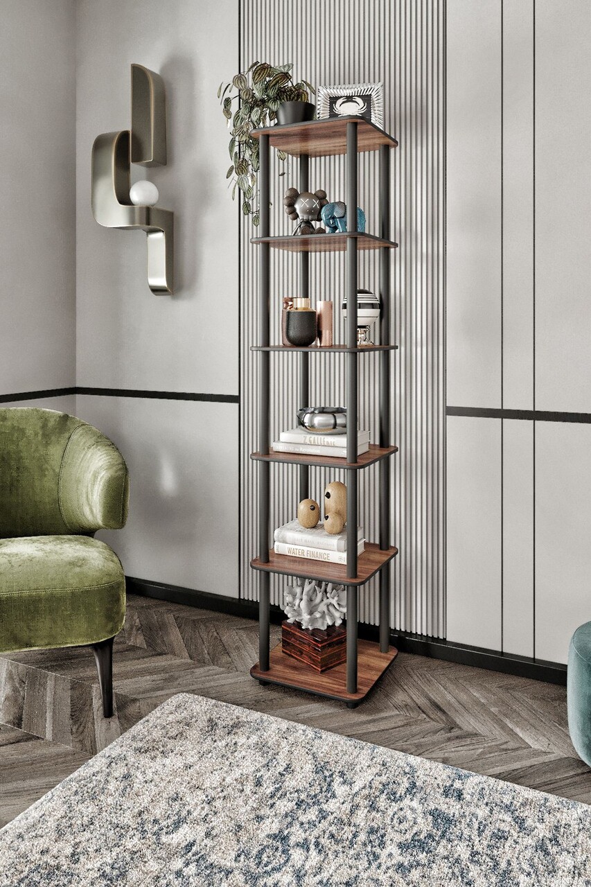Corp biblioteca, Hanah Home, Bookcase 6 Tiers Square, 34x175x34 cm, MDF , Maro - imagine 4